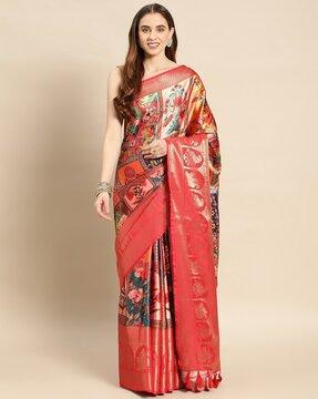 floral print saree with contrast border