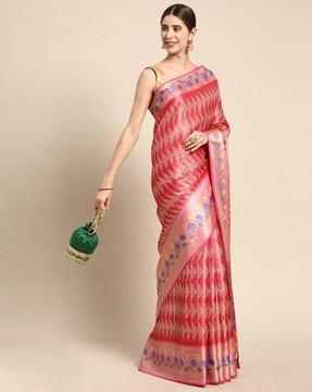 floral print saree with contrast border