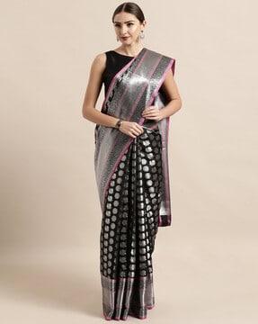 floral print saree with contrast border