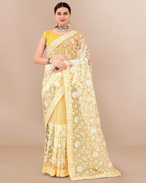 floral print saree with contrast border