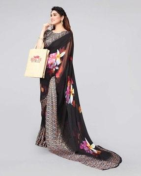 floral print saree with contrast border