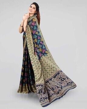 floral print saree with contrast border