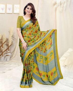 floral print saree with contrast border