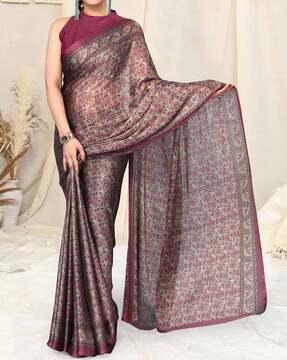 floral print saree with contrast border