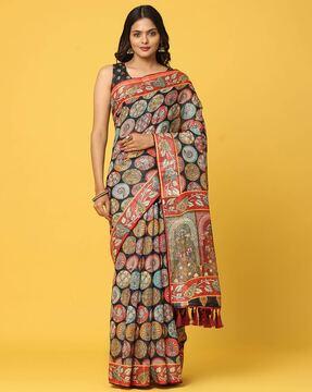 floral print saree with contrast border