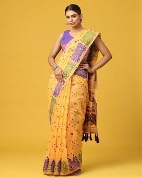 floral print saree with contrast border