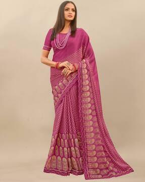 floral print saree with contrast border