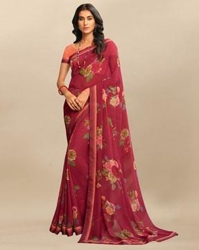 floral print saree with contrast border