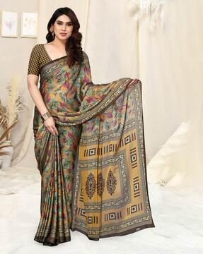 floral print saree with contrast border