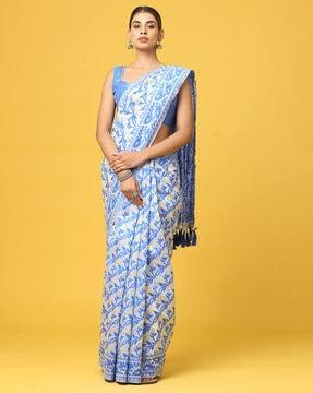 floral print saree with contrast border