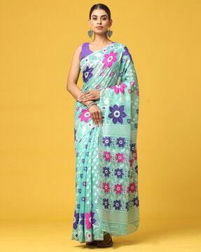 floral print saree with contrast border