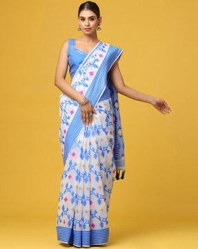 floral print saree with contrast border