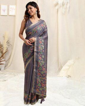 floral print saree with contrast border