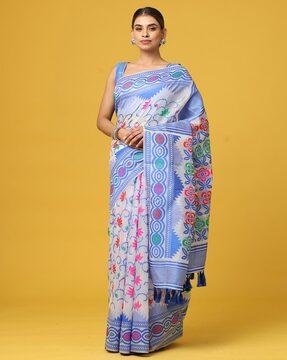 floral print saree with contrast border