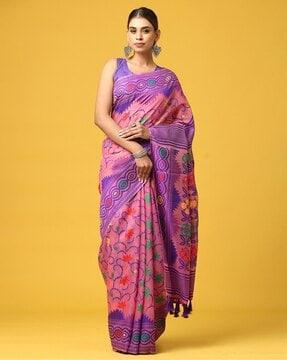 floral print saree with contrast border