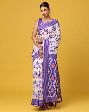 floral print saree with contrast border