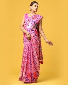 floral print saree with contrast border