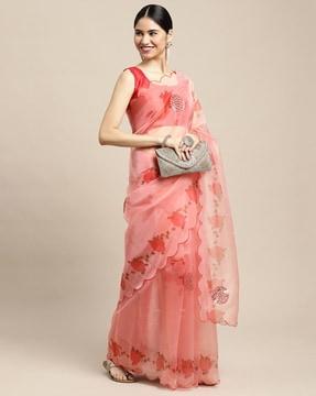 floral print saree with contrast border