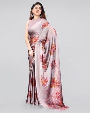 floral print saree with contrast border