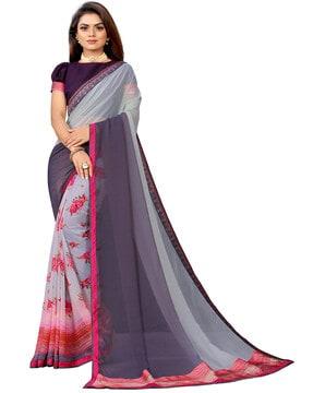 floral print saree with contrast border