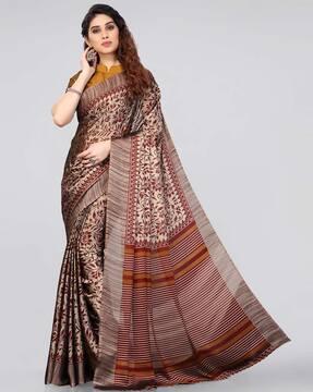 floral print saree with contrast border