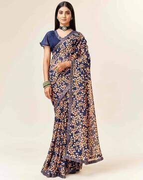 floral print saree with contrast border