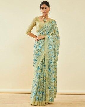 floral print saree with contrast border