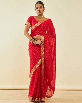 floral print saree with contrast border