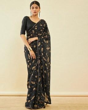 floral print saree with contrast border