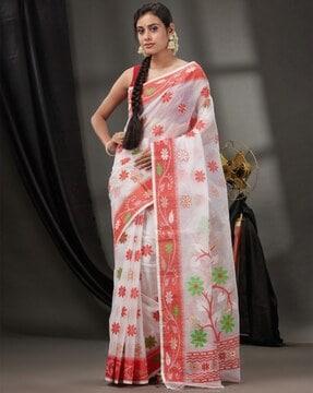 floral print saree with contrast border