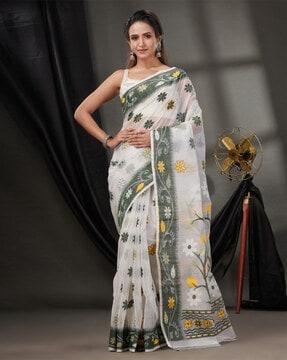 floral print saree with contrast border