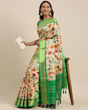 floral print saree with contrast border