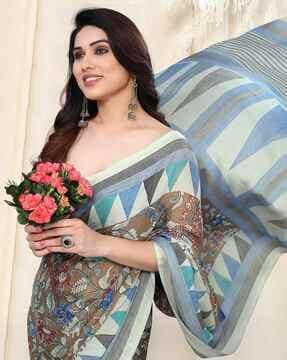 floral print saree with contrast border