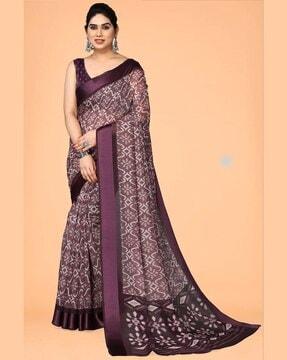 floral print saree with contrast border