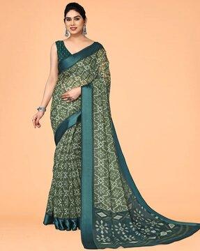 floral print saree with contrast border