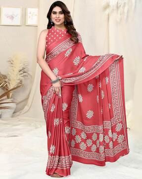 floral print saree with contrast border