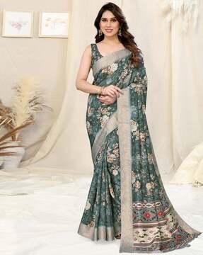 floral print saree with contrast border