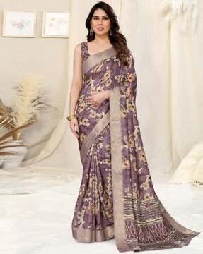 floral print saree with contrast border