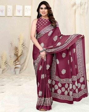 floral print saree with contrast border