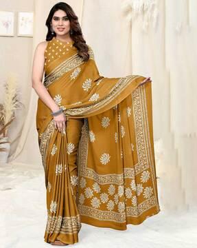 floral print saree with contrast border