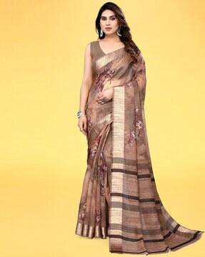 floral print saree with contrast border