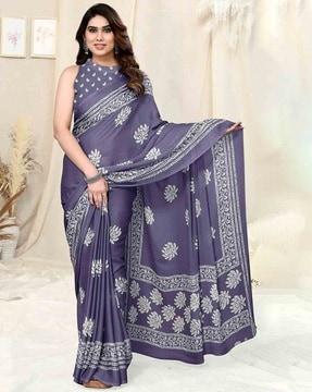 floral print saree with contrast border