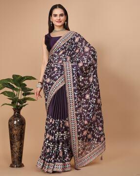 floral print saree with contrast border