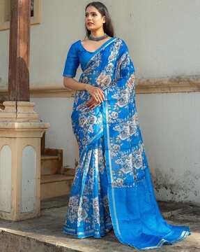 floral print saree with contrast border