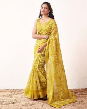 floral print saree with contrast border