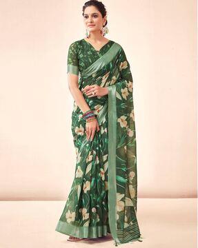 floral print saree with contrast border