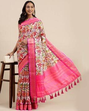 floral print saree with contrast border