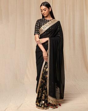 floral print saree with contrast border