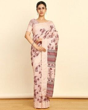 floral print saree with contrast border