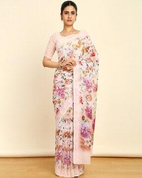 floral print saree with contrast border